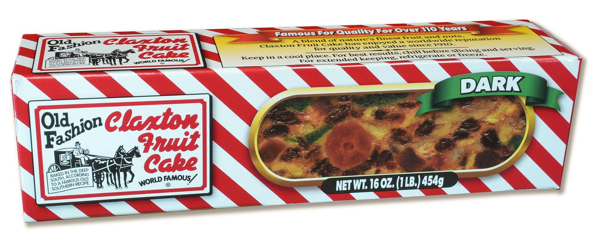 Old Fashion Claxton Fruit Cake - 1 Lb. Dark Recipe - Wrapped for Freshness in our Signature Claxton Carton