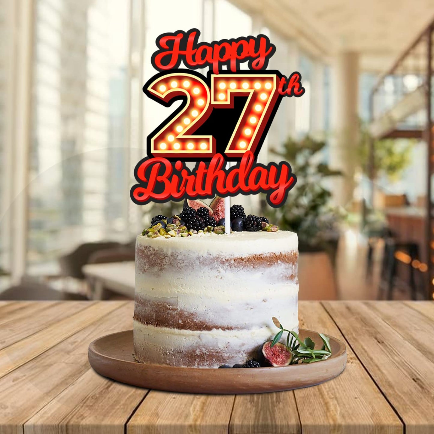 Happy 27Th Birthday Cake Topper Fluorescent Flashing Night Out Hen Movie Nightclub Theme Decor Supplies Woman Man Happy Birthday