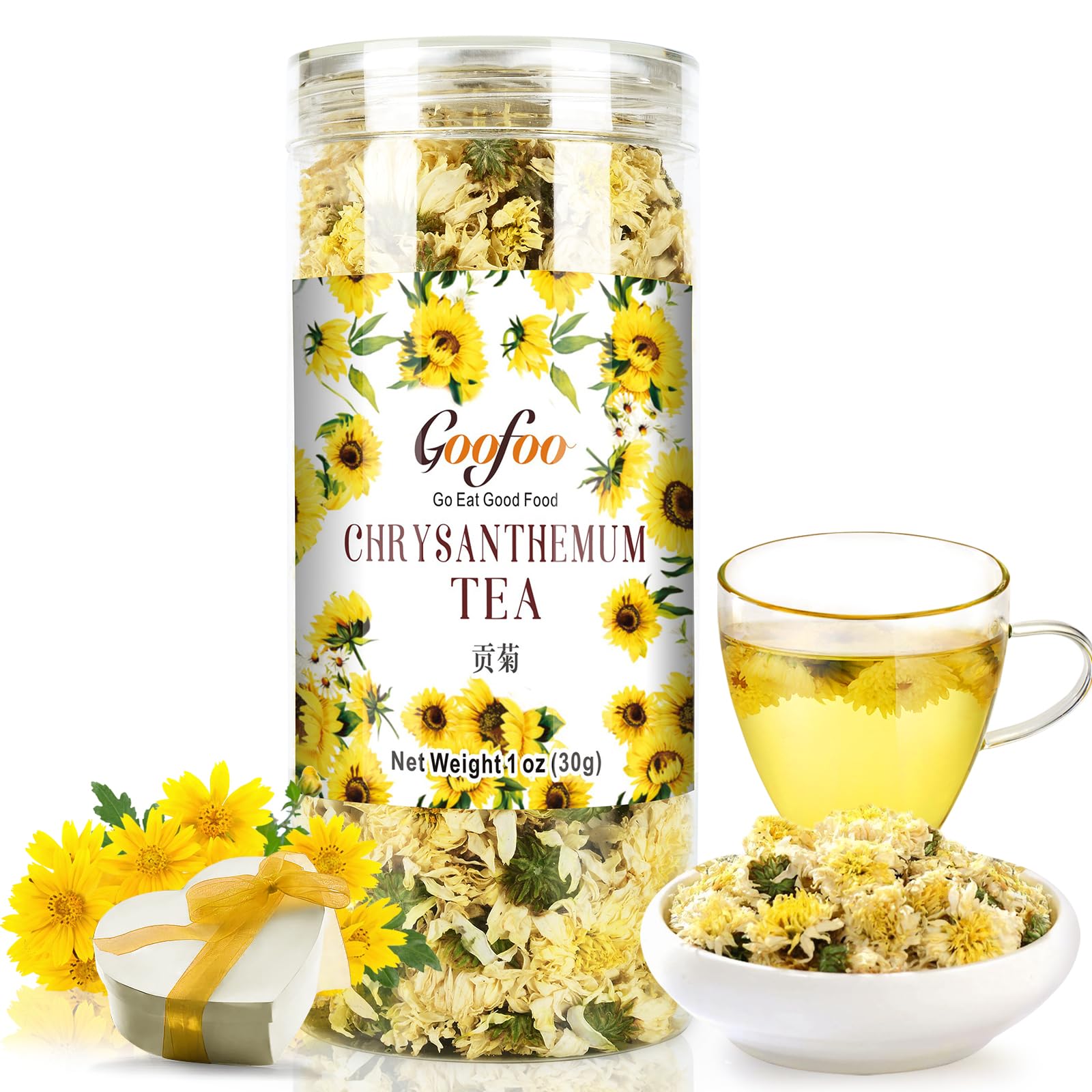 Chrysanthemum Tea, Gongju Edible Chinese Flowers, ??, Dried Whole Bulk Herbal Tea, Organic Natural, Ideal for Gift, 1 oz