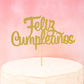 Spanish Feliz Cumpleaos Cake Topper - Gold Glitter Happy Birthday Cake Topper, Fiesta Theme Party Decoration Supplies, Single-Si