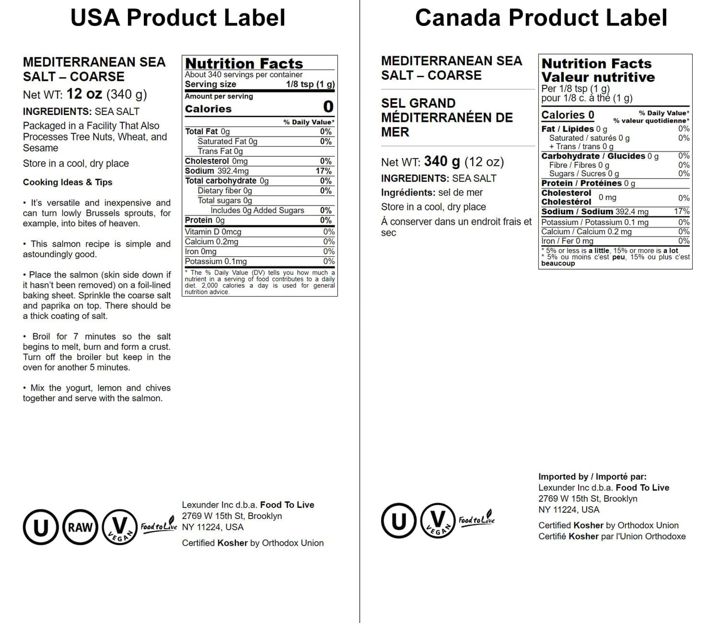 Food to Live - Mediterranean Sea Salt, 12 Ounces Coarse Grain, Pure Crystals, No Additives, No Preservatives, Vegan, Kosher, Bul