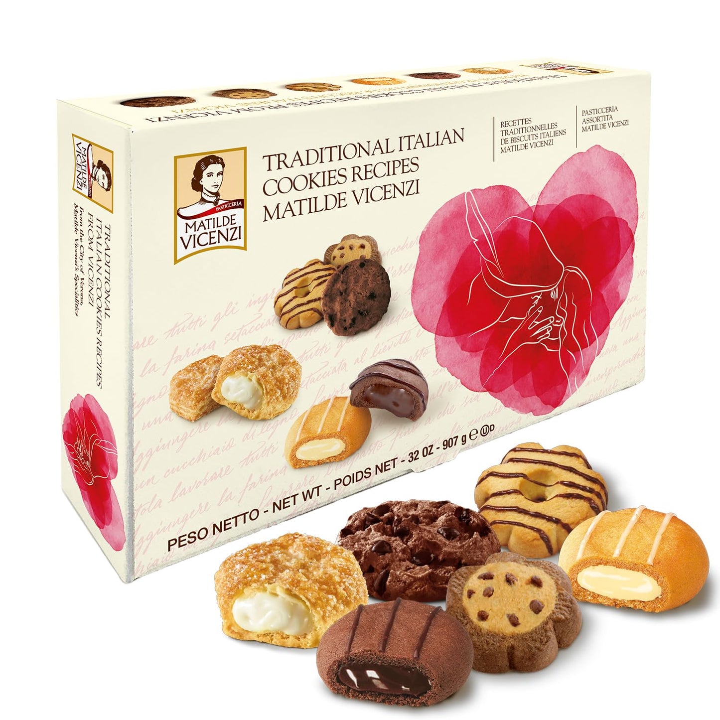 Matilde Vicenzi Pink Heart Gift Box Italian Cookies Assortment For Birthdays, Get Well And Thank You Gifting For Every Celebration - Kosher Dairy Gourmet Pastries - 32 Oz (907G)