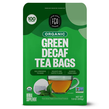 FGO Organic Green Decaf Tea  100 Count  Eco-Conscious Tea Bags  Resealable Bag  Caffeine Free  Packaging May Vary (Pack of 1)