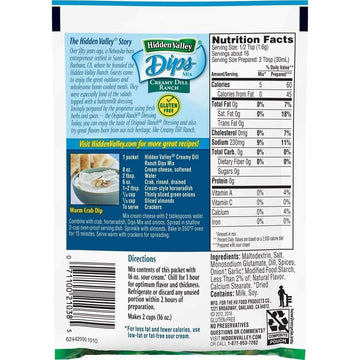 Hidden Valley Ranch Dip And Salad Dressing Mix .9 - 1.1Oz Packs (Pack Of 12) (Creamy Dill)