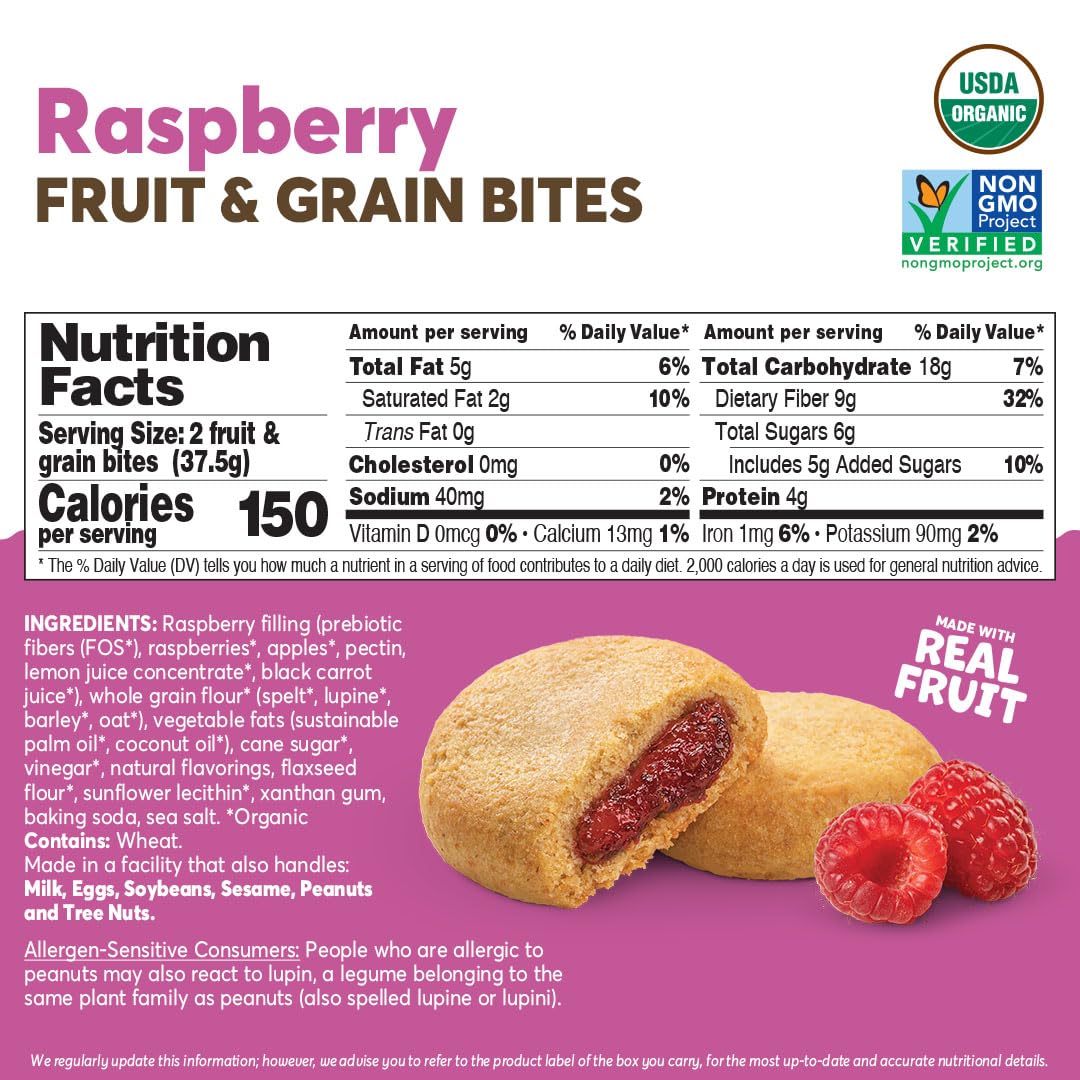 Olyra Organic Raspberry Fruit Snacks, Vegan, Low Sugar, High Fiber, Pack of 12