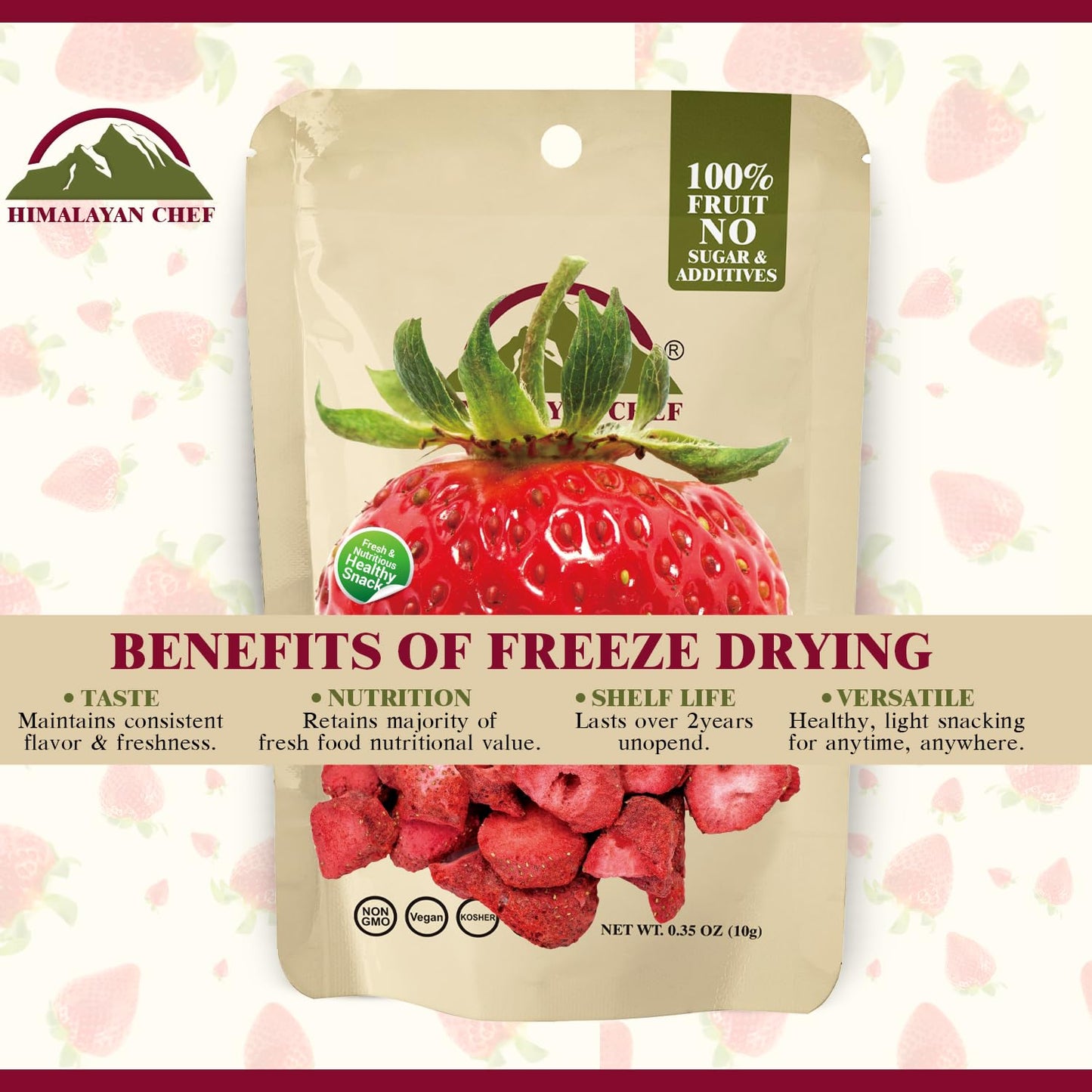 Himalayan Chef Freeze-Dried Strawberry 10G | Organic Drieds Fruit Snacks, Healthy Fruits Snack For Kids & Adults, Freeze-Dried F
