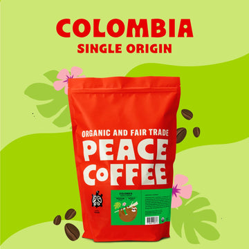 Peace Coffee Colombia Single Origin Coffee | 5 Lb Whole Bean Medium Roast | Organic Fair Trade | Smooth, Crisp Flavor | Shade Gr