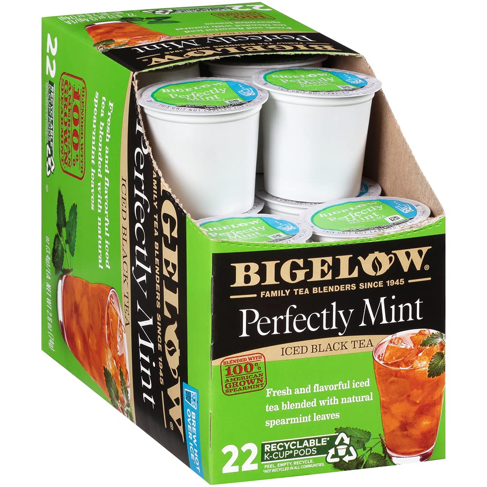 Bigelow Unsweetened Perfectly Mint Iced Tea K Cups, 22 Count Box (Pack Of 1), Caffeinated 22 K Cup Pods Total