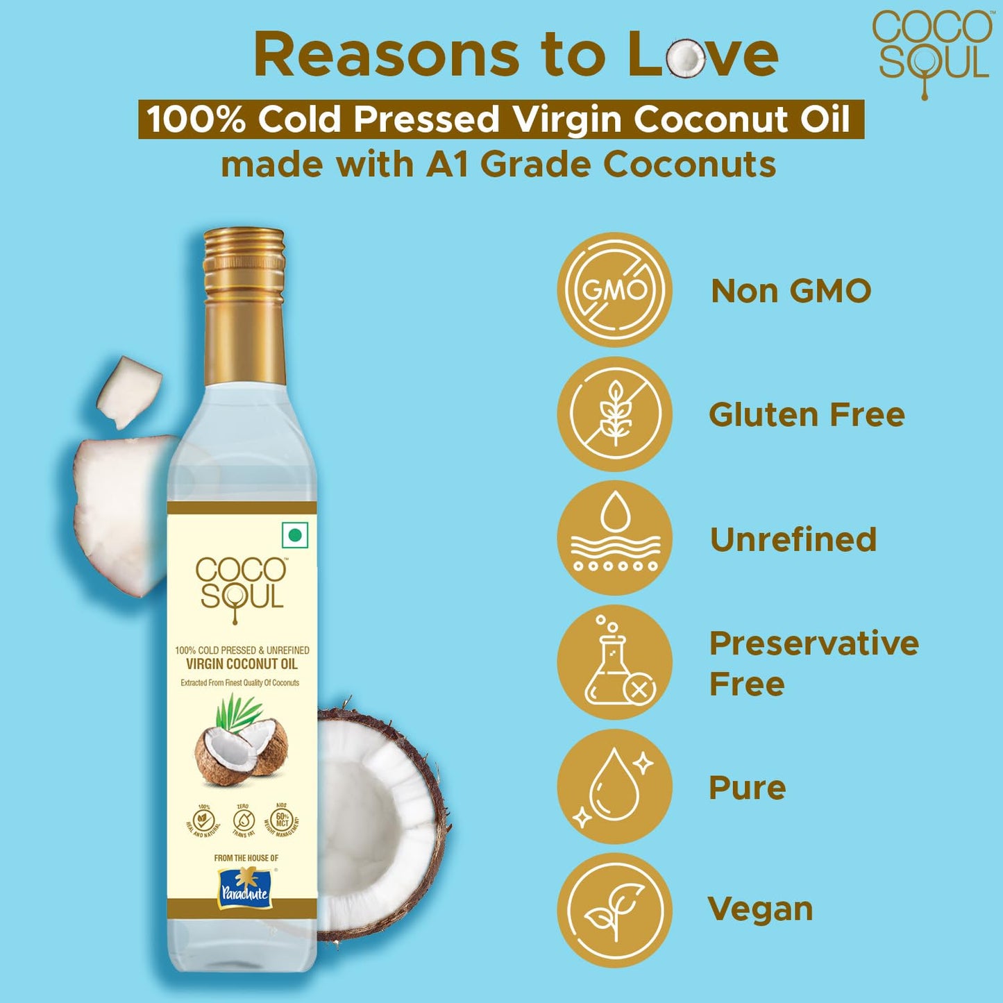 Coco Soul Cold Pressed Unrefined Virgin Coconut Oil | 60% Mct | Multipurpose Usage | Daily Cooking| Keto Friendly | Naturally Ch