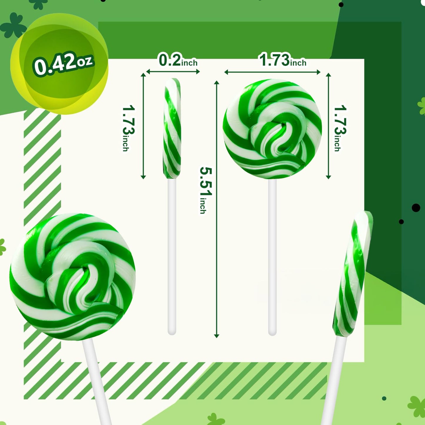 32 Pack Twist & Swirl Lollipops Suckers Individually Wrapped Bulk, St. Patrick'S Day Candy Suckers, Green & White Swirl Lollipop