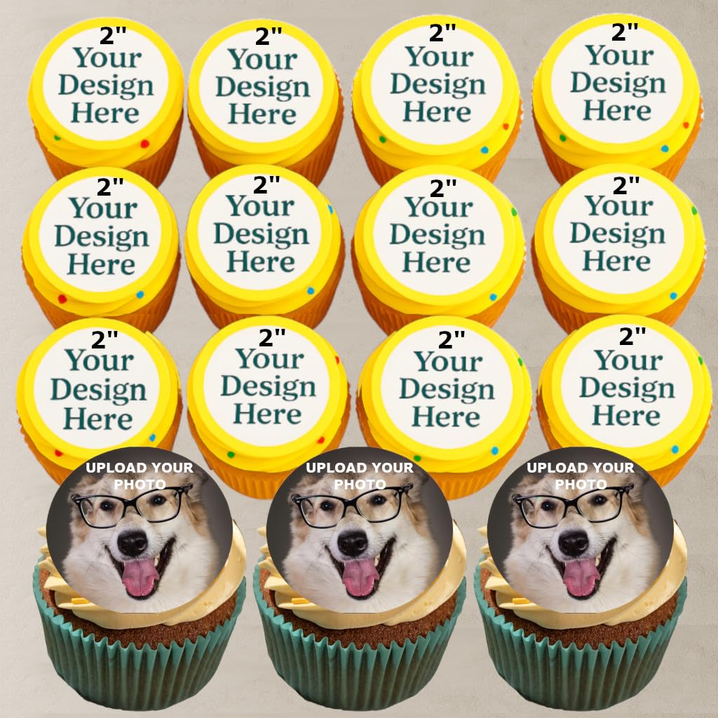 Pre-Cut Custom Edible Photo Cupcake Topper:Make Your Celebration Truly One-Of-A-Kind! Upload Your Photo For An Eye-Catching Personalized Edible Cupcake Topper 2 Cupcake 12 Set.