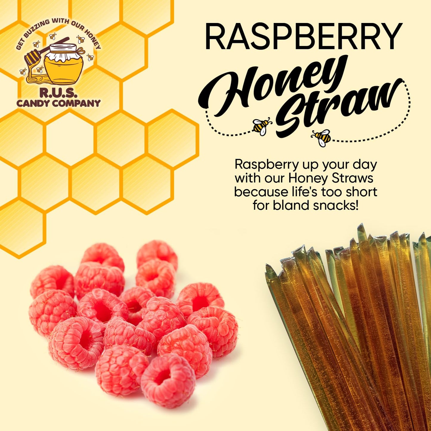 R.U.S. Candy Honey Sticks - 25 Pack Single Serve Natural Flavor - Raspberry