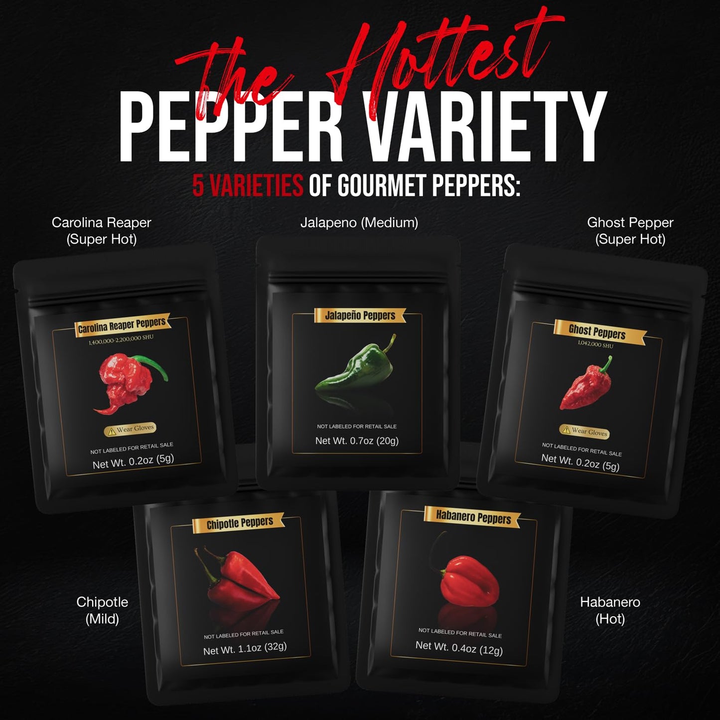 Hot Sauce Making Kit - Diy Set With 5 Peppers (Carolina Reaper, Ghost, Habanero, Chipotle, Jalapeo) - Make Hot Sauce, Salsa, Spi
