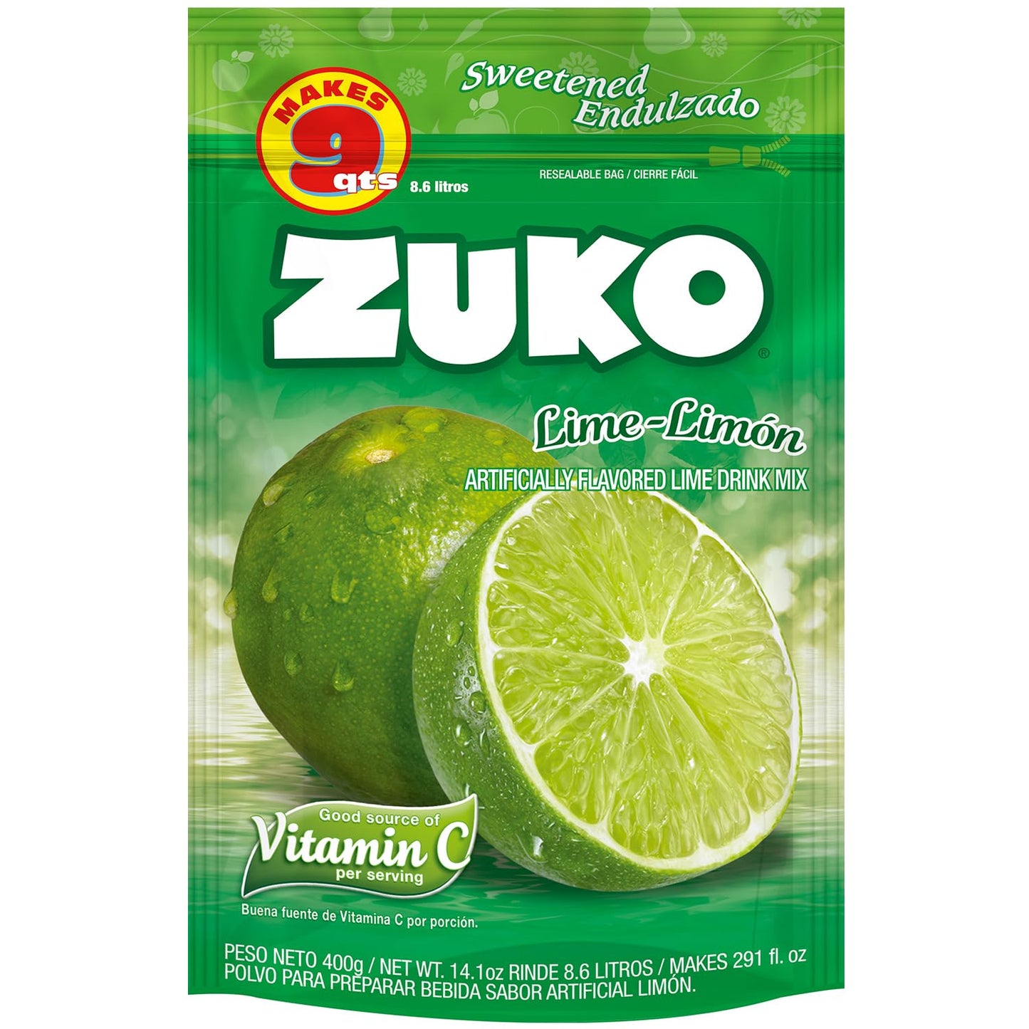 Zuko Lime Instant Powder Drink Family Pack  14.1 oz  Pack of 6