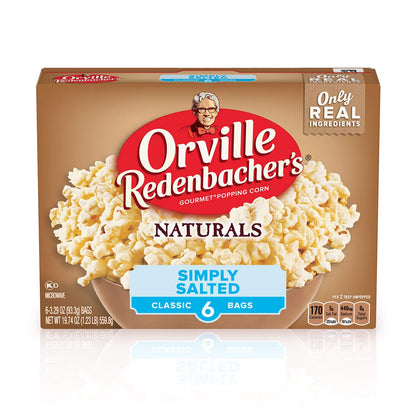 Orville Redenbacher s Naturals Microwave Popcorn, Simply Salted Flavor, 3.29 oz., 6-Count (6 Boxes)