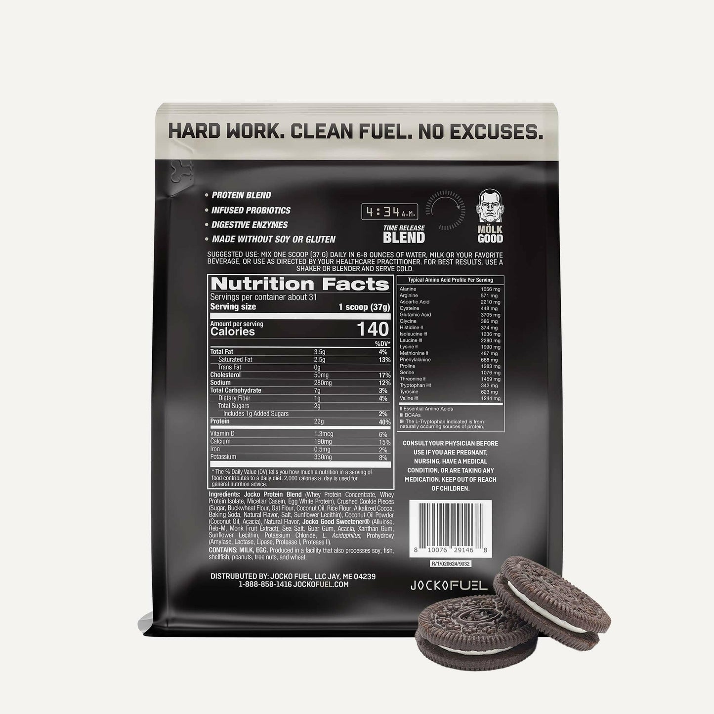 Jocko Mlk Whey Protein Powder - Keto, Probiotics, Grass Fed, Digestive Enzymes, Amino Acids, Sugar Free Monk Fruit Blend - Suppo