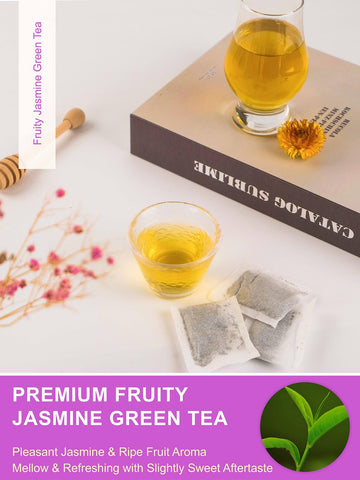 Teelux Fruit Scented Jasmine Green Tea, Brisk Green Tea With Natural Fruity Jasmine Flavor, Pleasant Jasmine & Fruit Aroma, 50 C