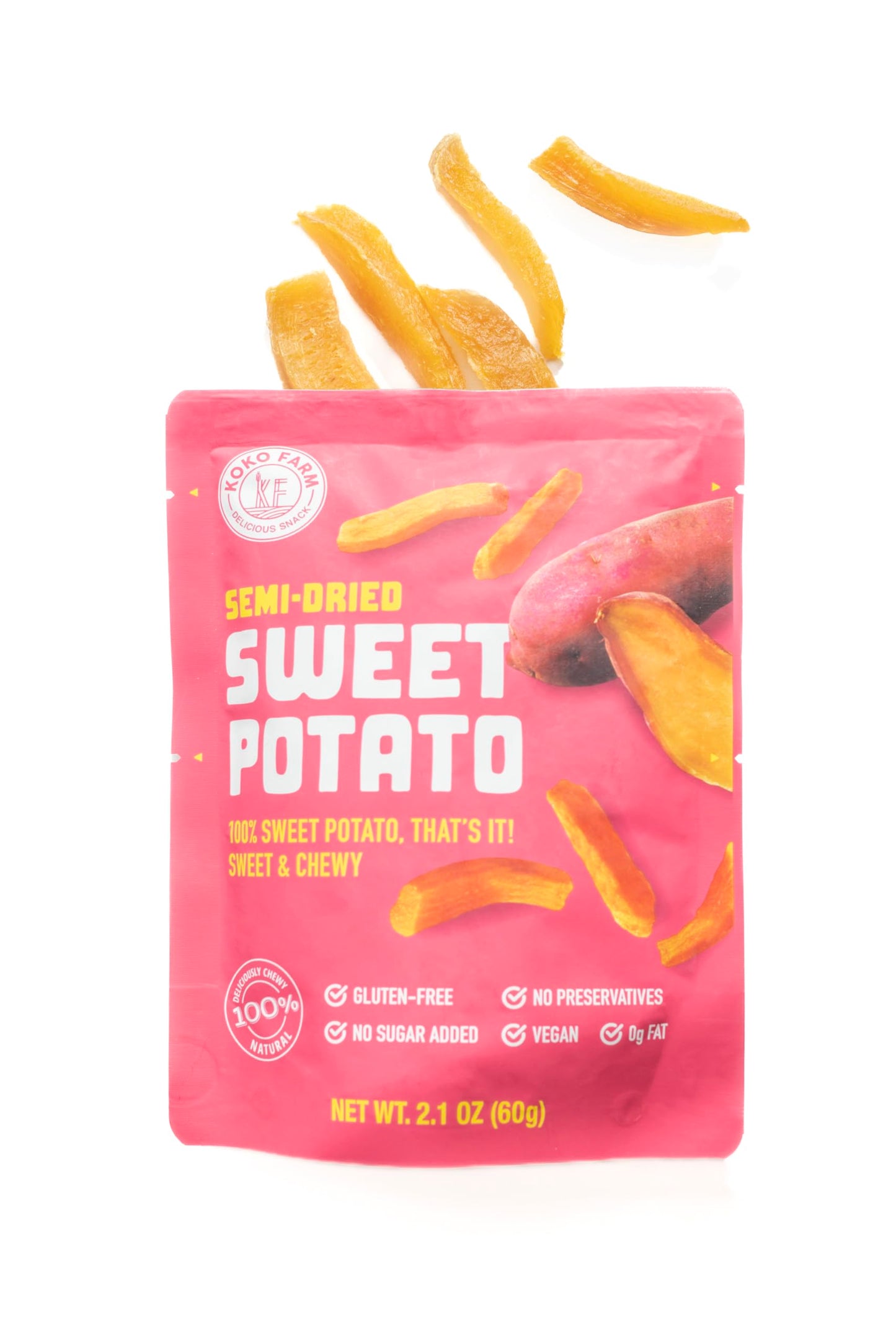 Koko Farm Semi-Dried Sweet Potato Snack, 2.1 Ounce Bag (Pack Of 12), Healthy, Chewy, Vegan, No Added Sugar, No Fat, Gluten Free
