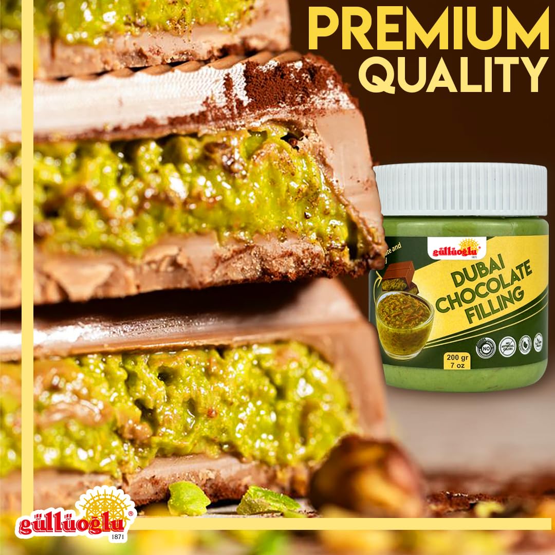 Gulluoglu Dubai Chocolate Filling - 200g 7oz Pistachio Cream with Crispy Kadayif | Middle Eastern Gourmet Dessert Best Ingredien