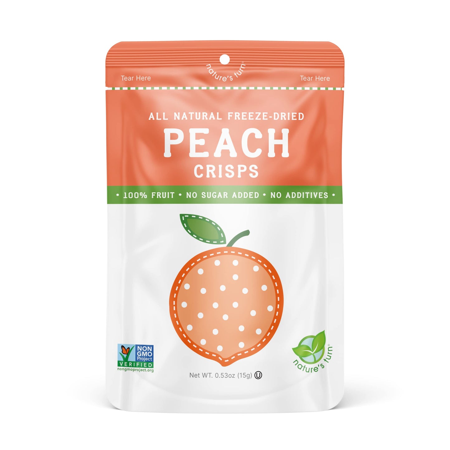 Natures Turn Freeze-Dried Fruit Snacks, Peach Crisps, Pack Of 12 (0.53 Oz Each)