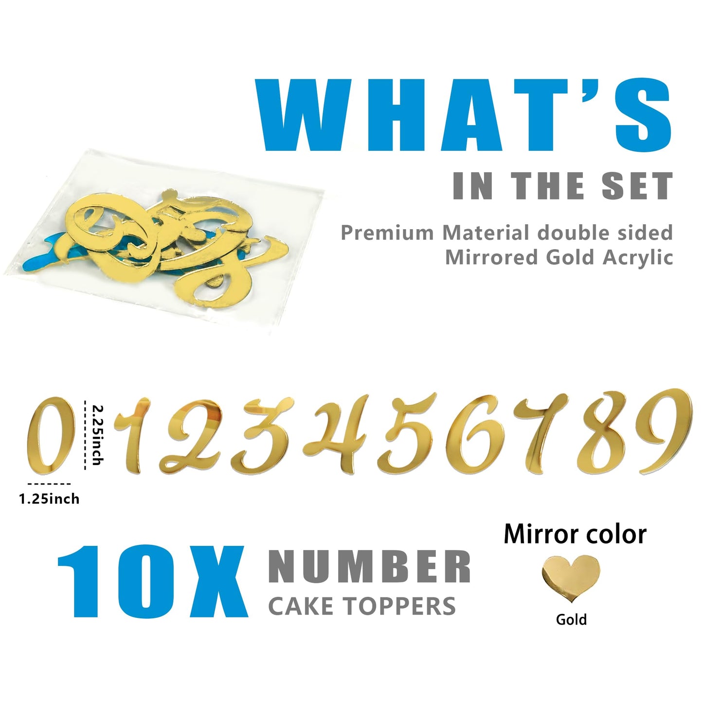 Acrylic Number Cake Topper Diy Cupcake Toppers With 0-9 Numbers Letter Mirrored Gold Picks For Wedding Cake Decorations Happy Bi