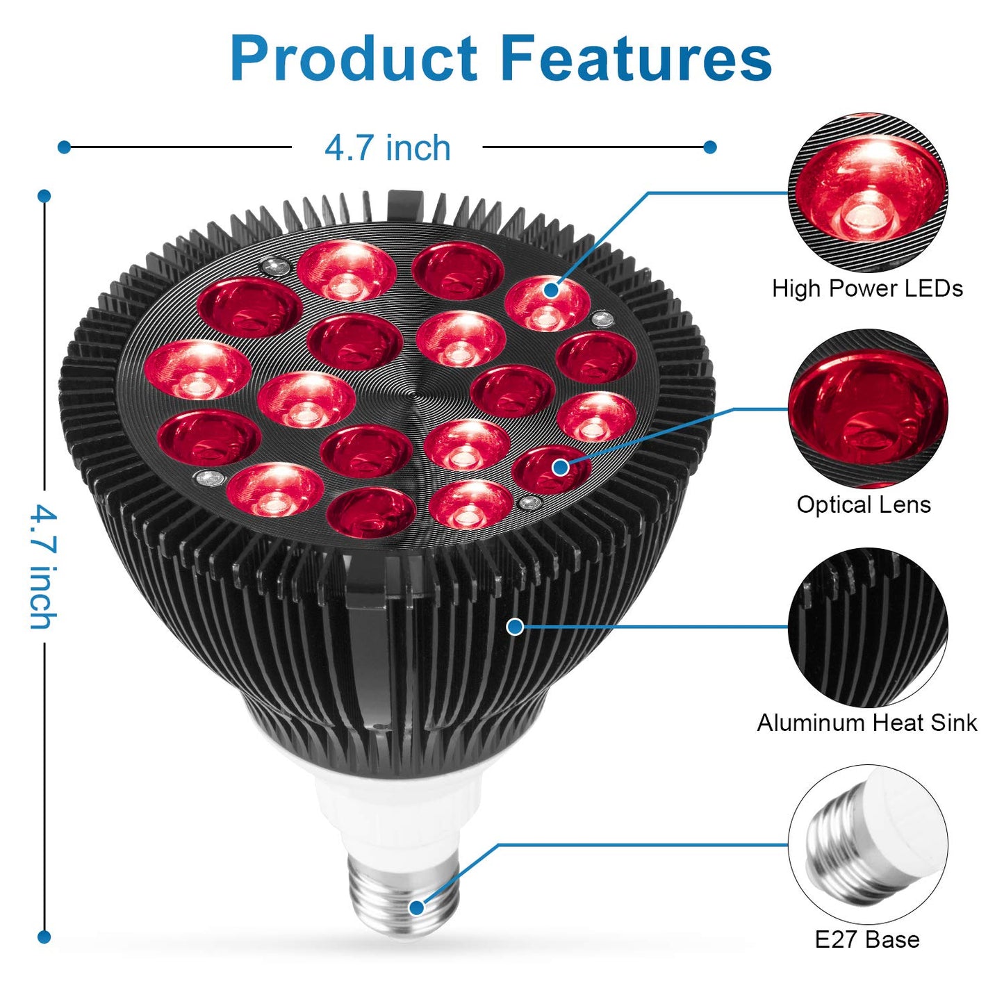 Wolezek Red Light Therapy Lamp With Lamp Holder, 660Nm Red And 850Nm Near Infrared Combo Red Light Therapy Bulb, Therapy Device