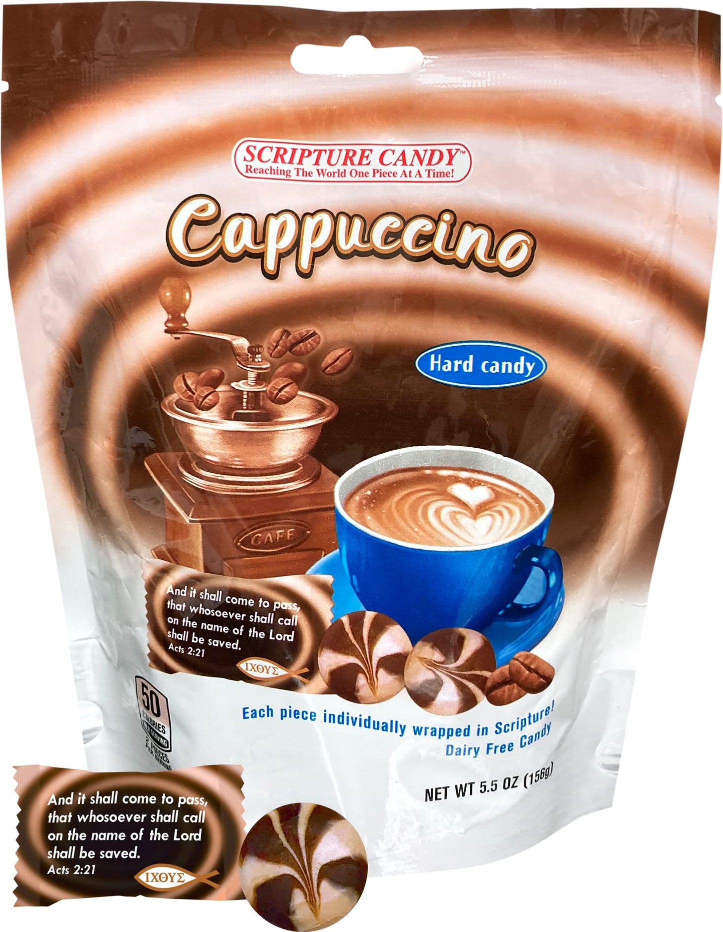 Scripture Candy, Coffee Cappuccino Flavored Hard Candy 5.5Oz Bag, 25 Pieces