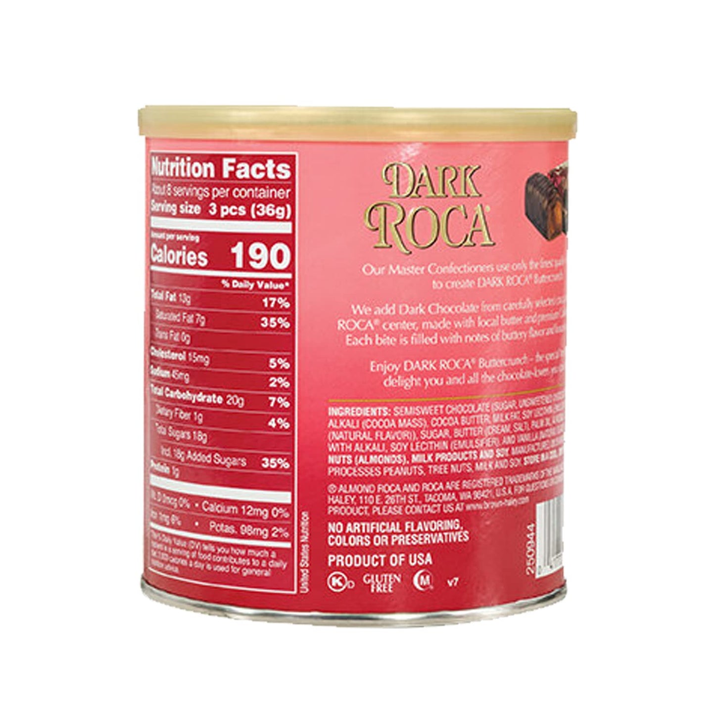Brown & Haley Almond DARK ROCA Canister, Buttercrunch Toffee with Dark Chocolate, 10 Ounce (Pack of 4)