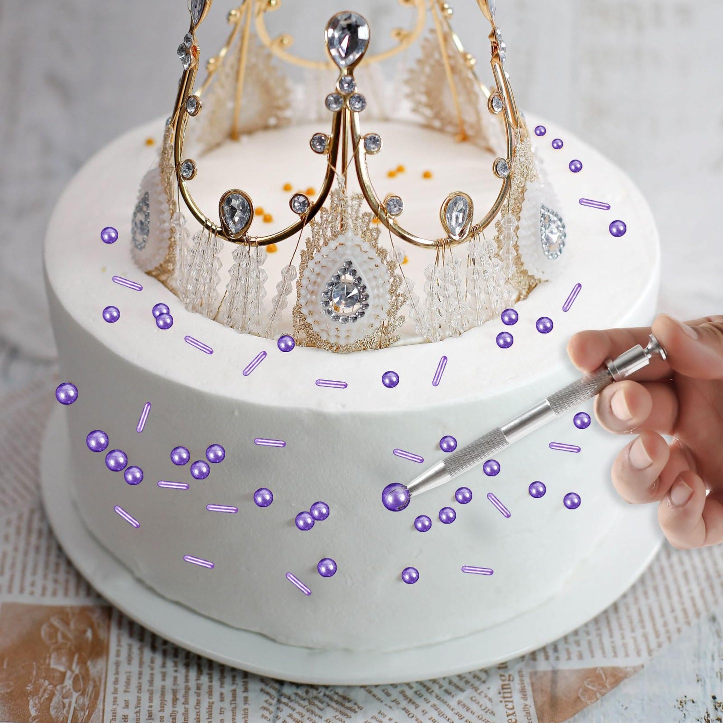 Kasvan Purple Mix Sugar Sprinkles - Edible Candy Pearls With 4-Claw Sprinkle Pen,118G/4.16 Oz, Gift Box Pack, Baking Cake Decora