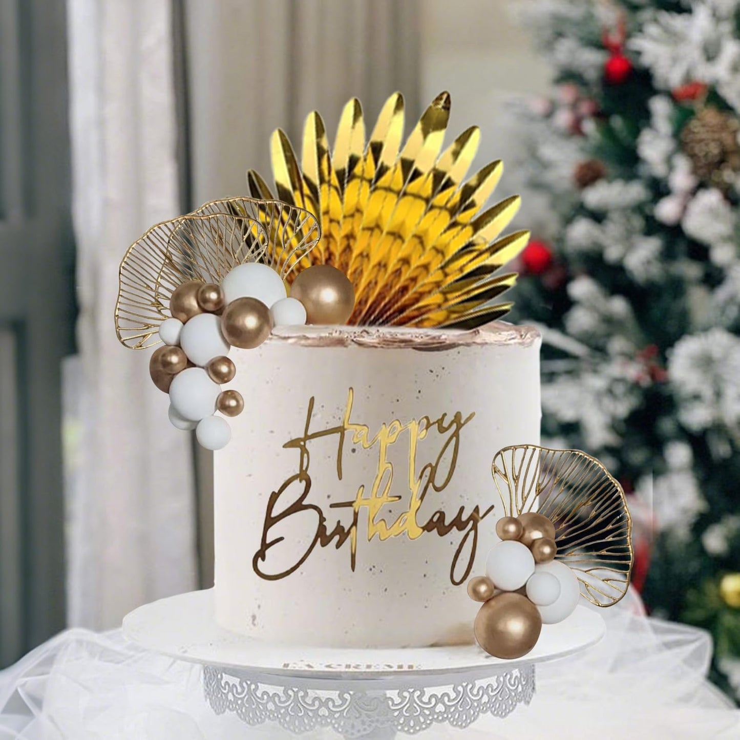 Gold Cake Toppers White Gold Cake Decorations For Women Men Birthday Boho Wedding Gold Cake Decor Birthday Cake Decoration (Whit