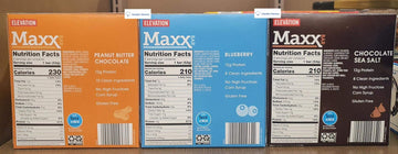 Elevation Maxx Bar Peanut Butter Chocolate, Blueberry, Chocolate Sea Salt 7.3oz 208g (3 Boxes)