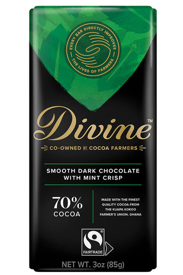 Divine Chocolate Bars - 70% Dark Chocolate With Mint Crisp - Made With Fairtrade Cocoa, Natural Ingredients, No Artificial Flavors | 3Oz. Bars (12 Pack)
