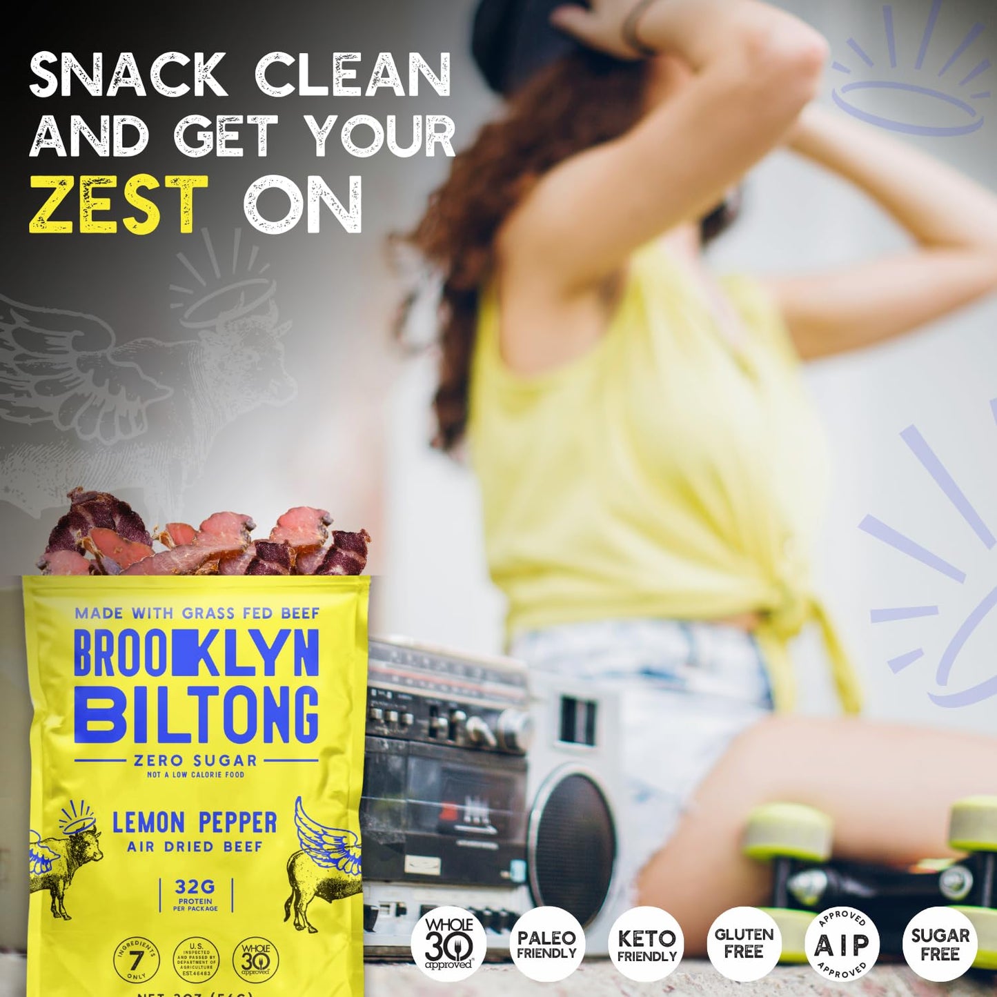 Brooklyn Biltong Air Dried Grass Fed Beef Snack, South African Beef Jerky (8Oz, Pack Of 2) - Whole30 Approved, Paleo, Keto, Glut