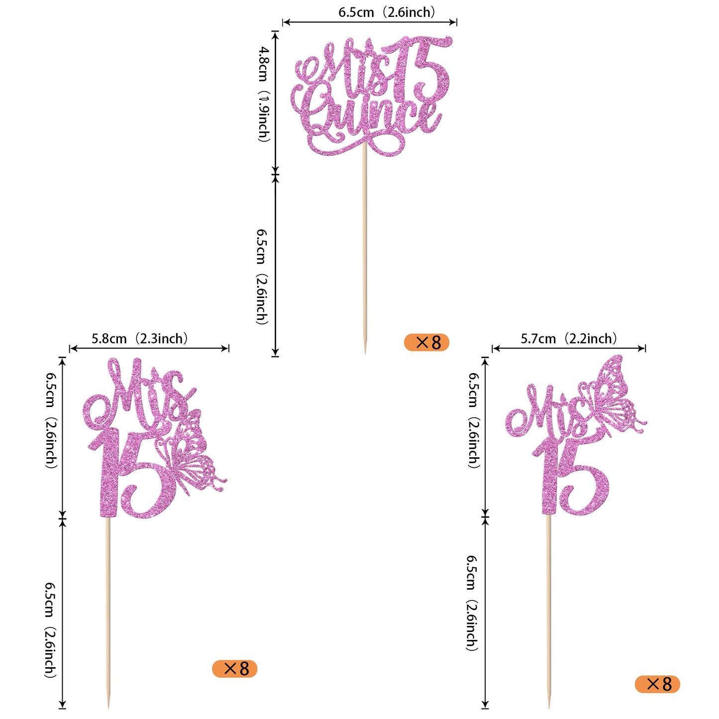 Rssta i 15 Cupcake Toppers - 24 Pack, Purple Design for 15th Birthday Party Decorations