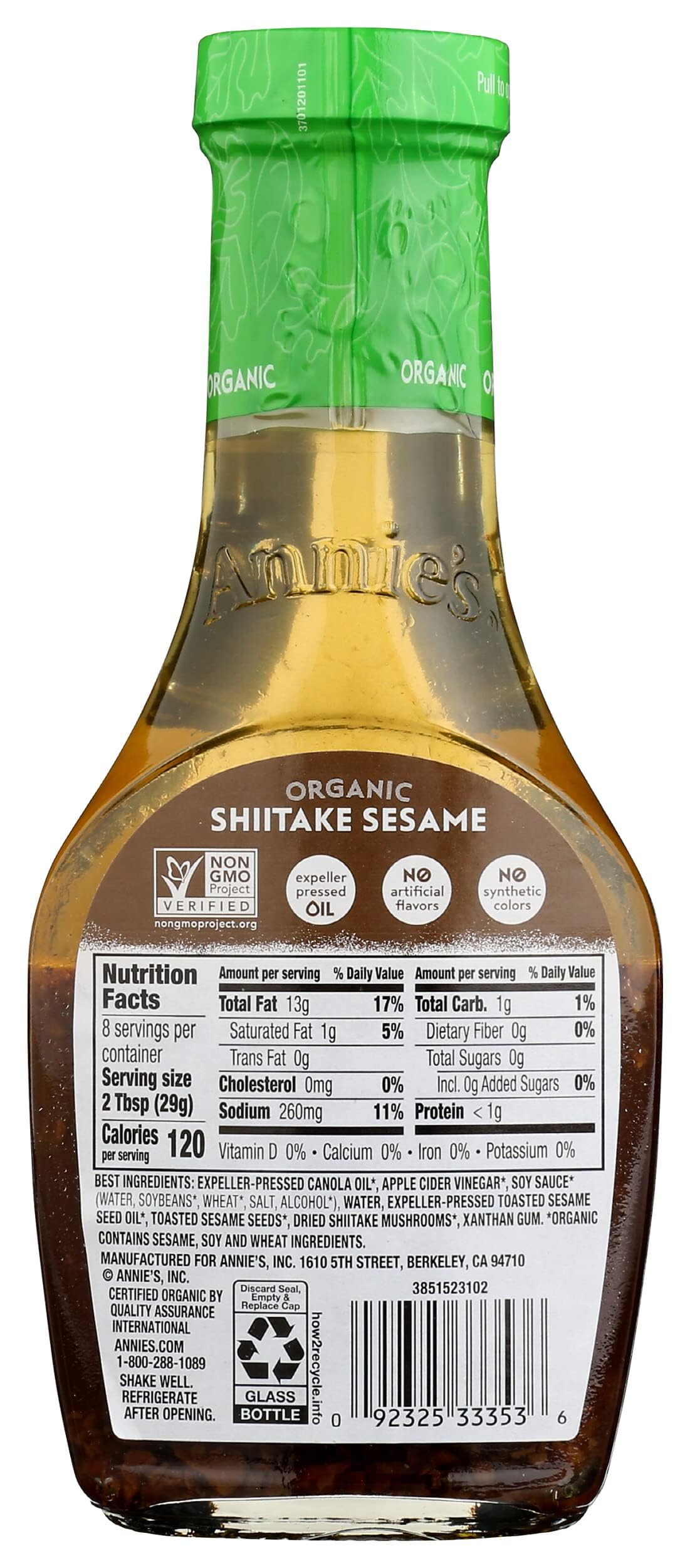 Annies Naturals Shiitake Sesm Vngrtt Salad Dressing Glass Bottle 8 Oz - 0092325333531