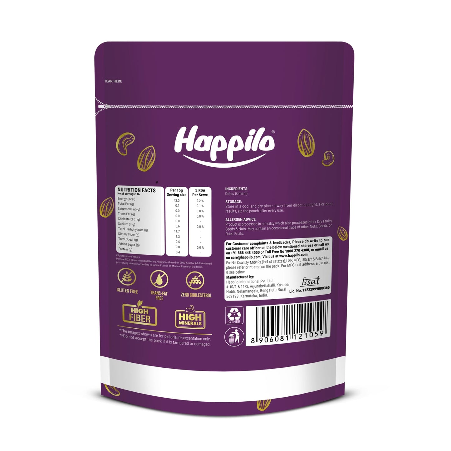 Happilo Enhanced International Omani Dates, 250G