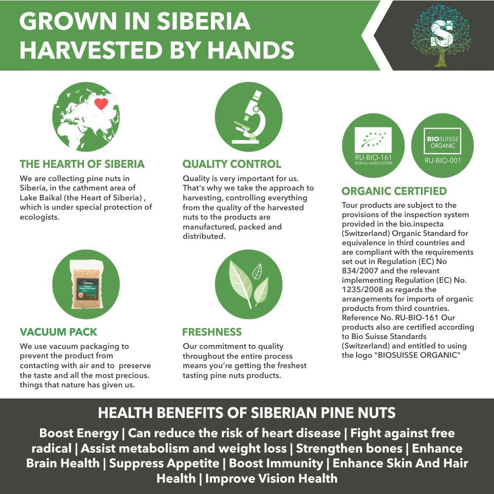 Siberian Green Food Premium Quality Pine Nuts, 10.58 Ounce, Vacuum Packed
