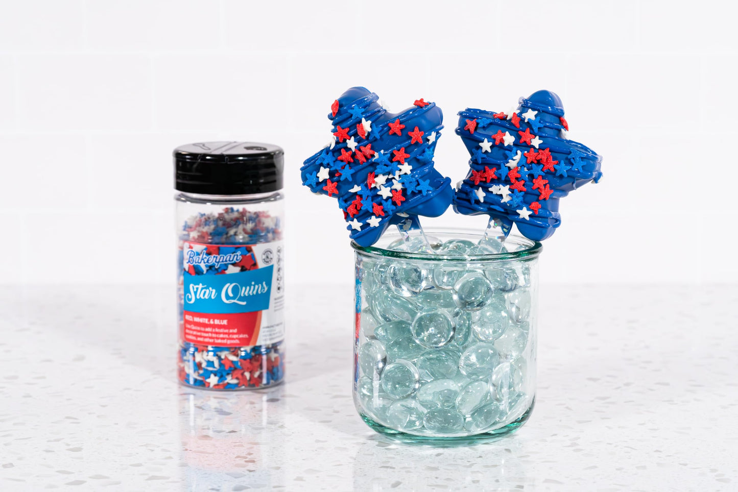 Bakerpan July 4Th Sprinkles For Cake Decorating - Star Confetti 4 Ounces - Independence Day Red, White & Blue Edible Confetti Sp