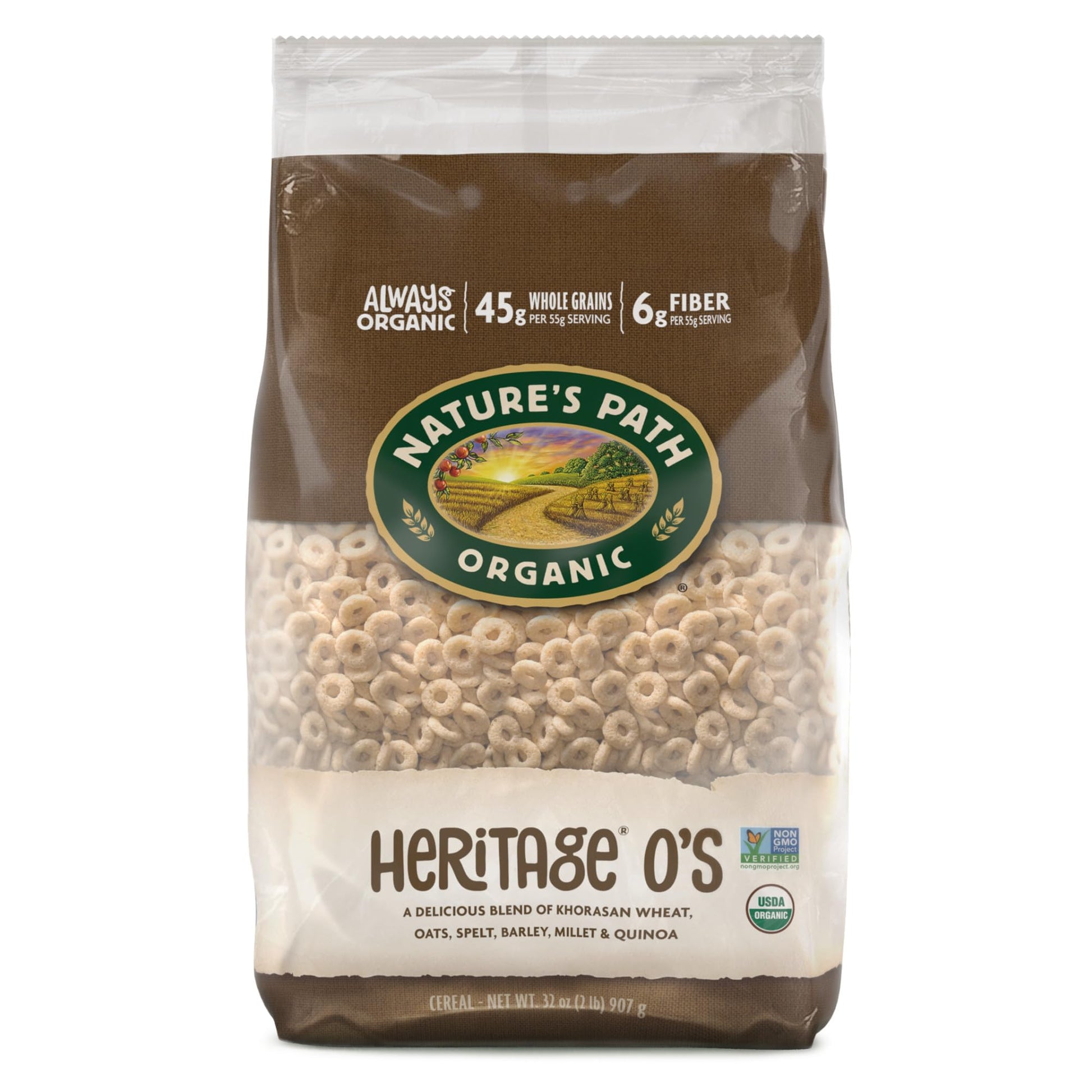 Nature s Path Organic Heritage O s Cereal, 32 oz (Pack of 6), Non-GMO, Earth Friendly Packaging