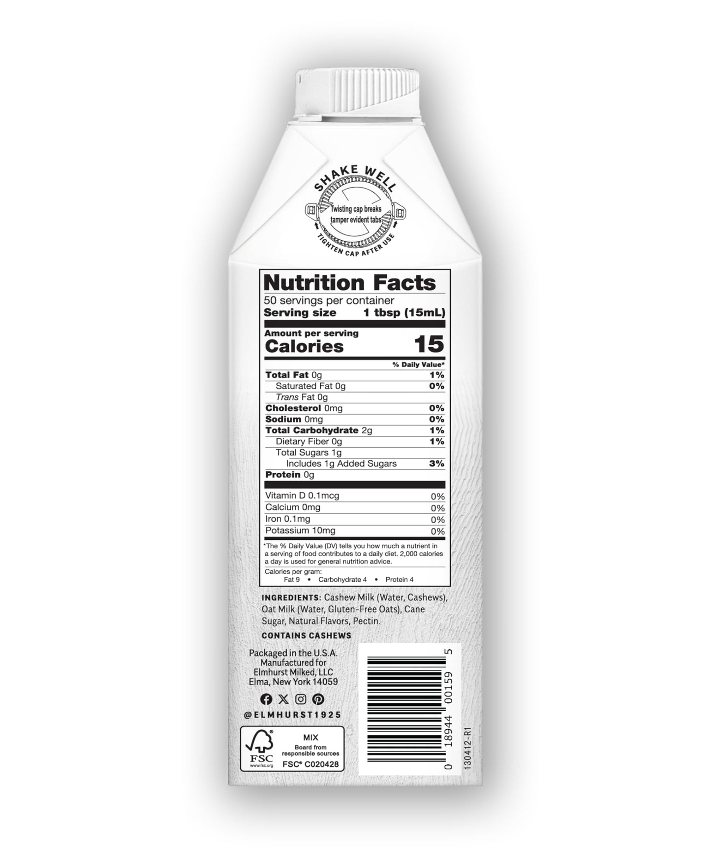 Elmhurst Milked - Cinnamon Churro Cashew Creamer 25.4 Ounce (Pack Of 6)