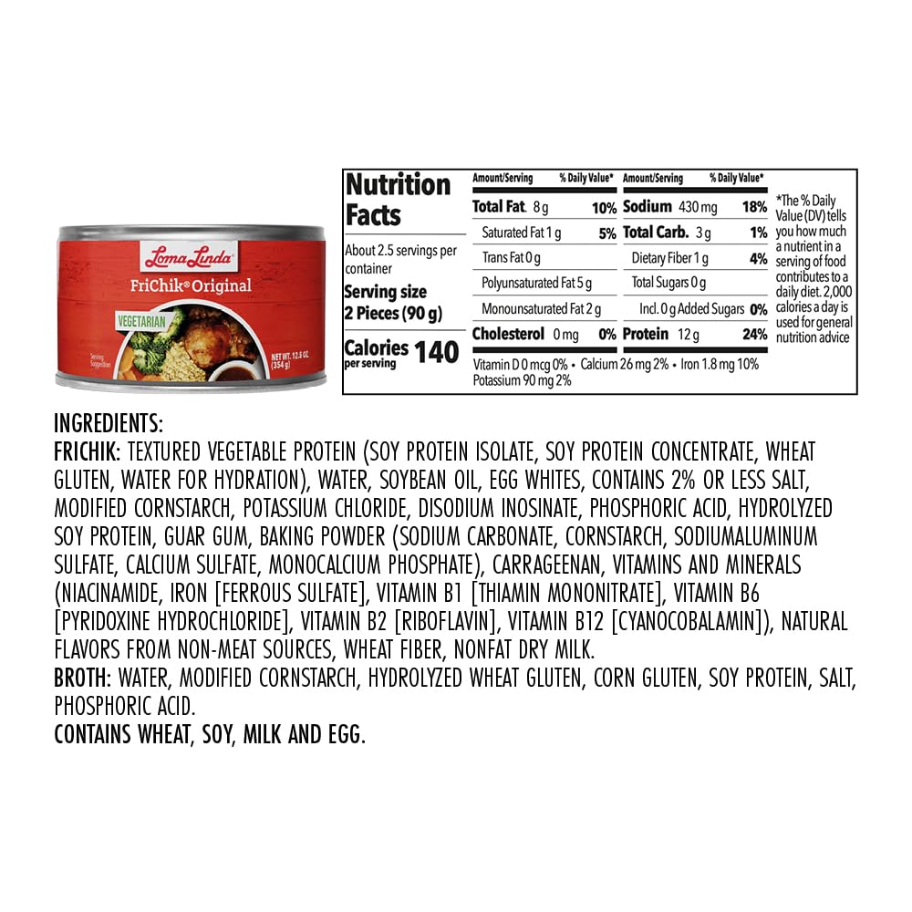 Loma Linda Plant Based Meats - FriChik, 12.5 oz, 6 Pack, Vegan Protein