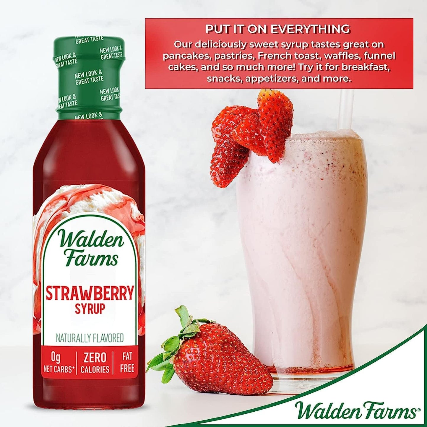 Walden Farms Strawberry Syrup - Calorie-Free, Sugar-Free, Keto-Friendly, Low Carb, Gluten-Free, Vegan Strawberry Syrup Alternati