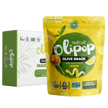 Nutruit Olives Snacks Pitted Olives With Toothpick (Lemon) Fresh Harvest Aegean Olives, Vegan, Non-Gmo, Gluten Free, Kosher, Pal