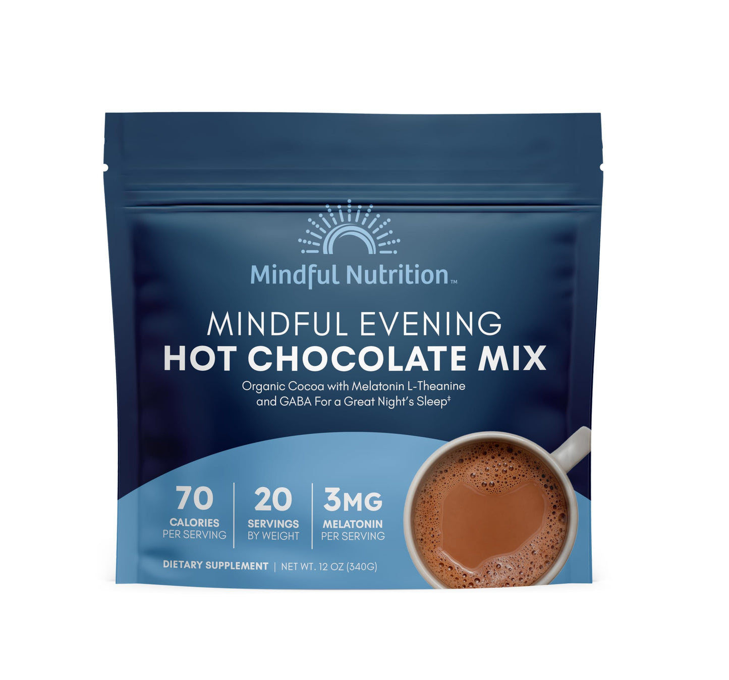 Mindful Nutrition Cocoa Mix, Natural Sleep Aid, 12 oz, Melatonin 3mg, L-Theanine, GABA, Stress Relief Hot Chocolate