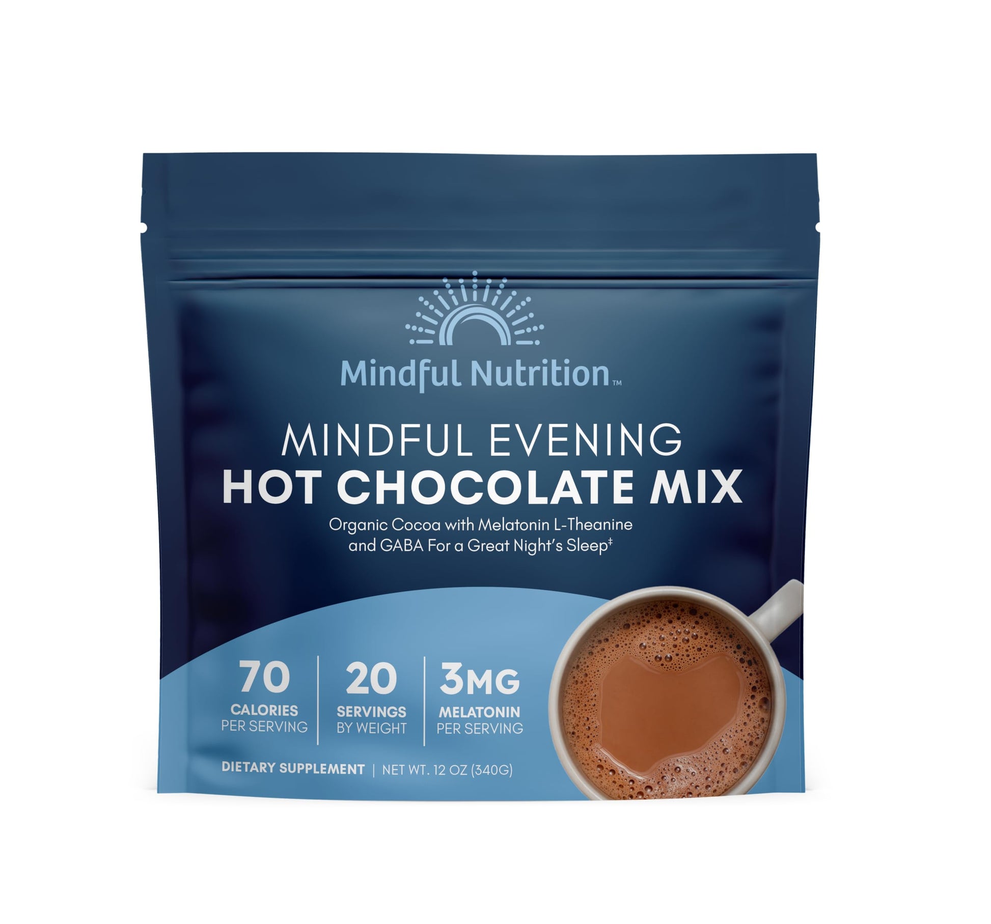 Mindful Nutrition Cocoa Mix, Natural Sleep Aid, 12 oz, Melatonin 3mg, L-Theanine, GABA, Stress Relief Hot Chocolate