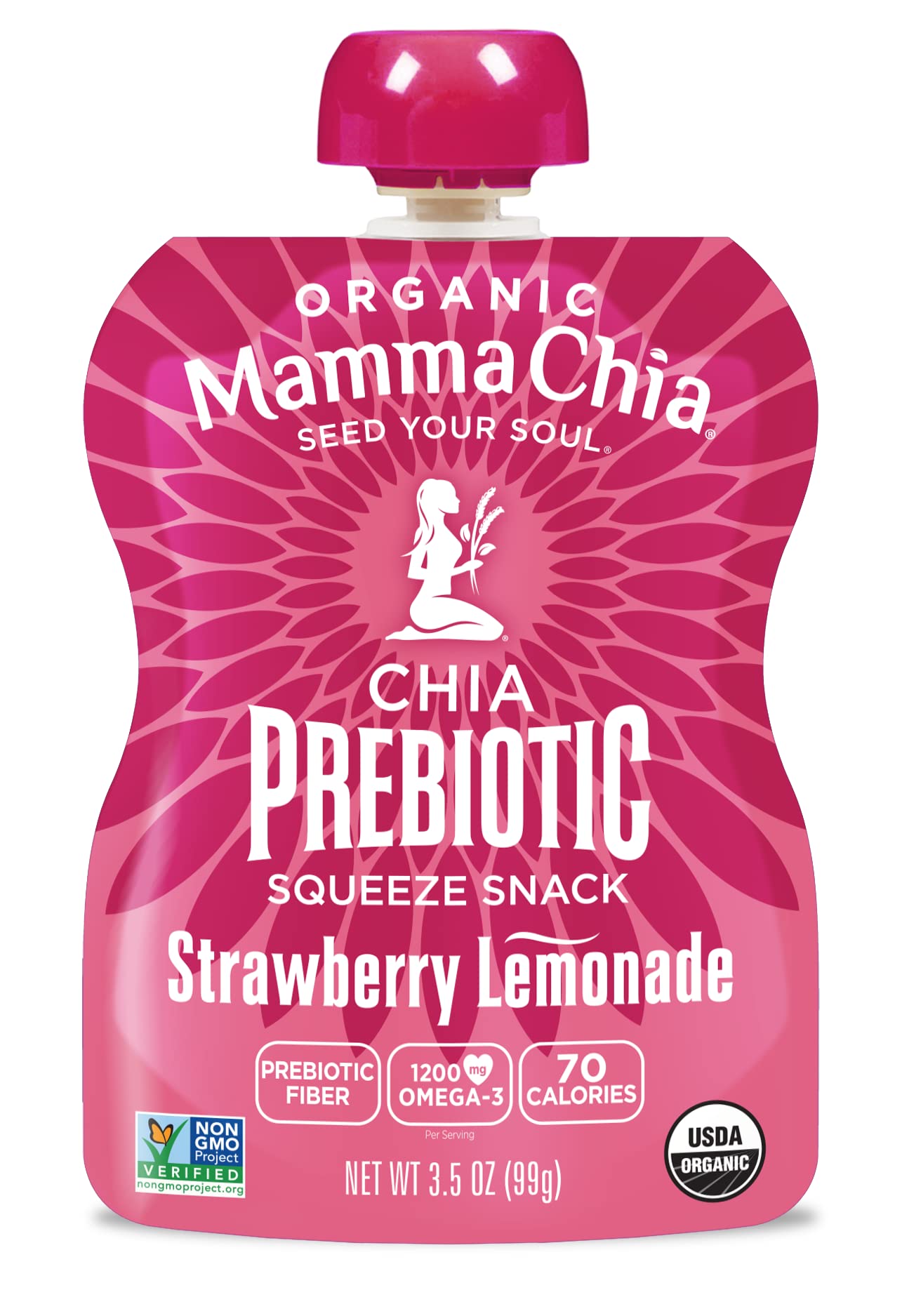 Mamma Chia Strawberry Lemonade Organic Prebiotic Squeeze Snack, Non Gmo, No Added Sugar, 14 Ounces (Pack Of 6)