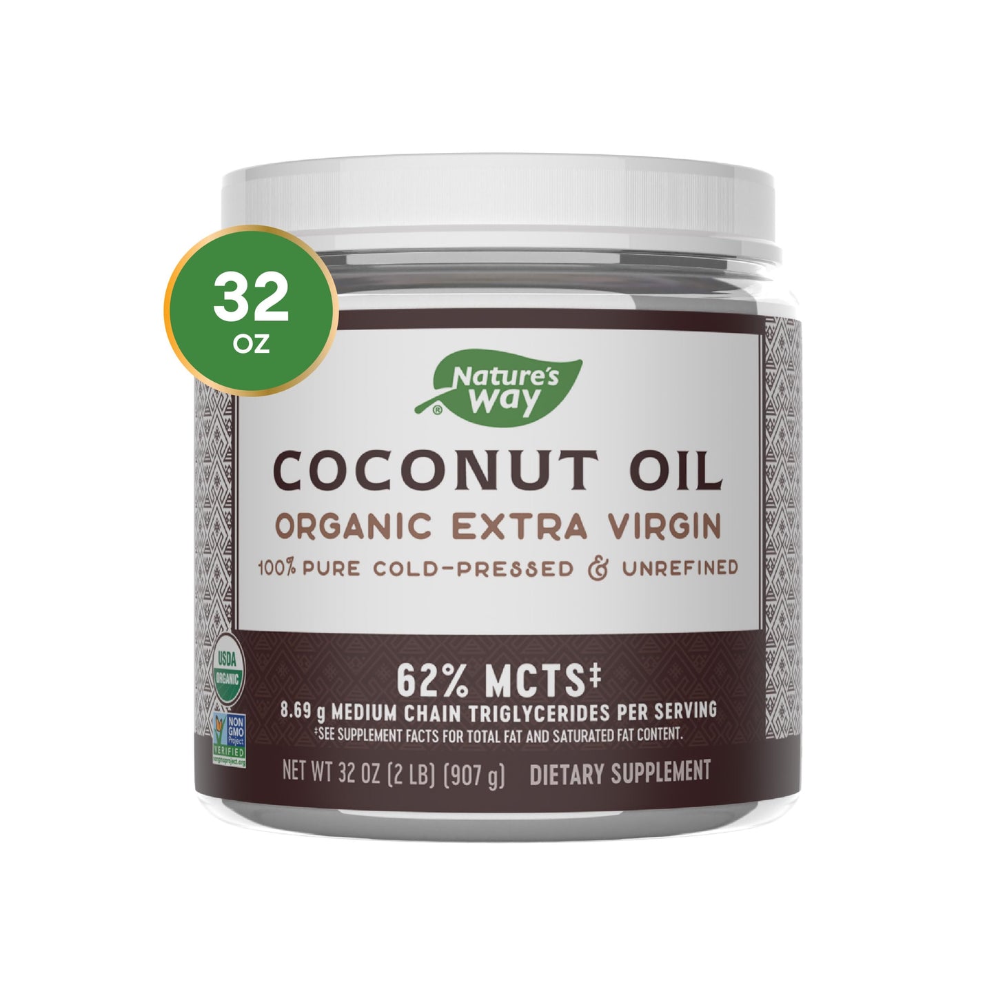 Natures Way Organic Extra Virgin Coconut Oil, Cold-Pressed, 32 Oz.