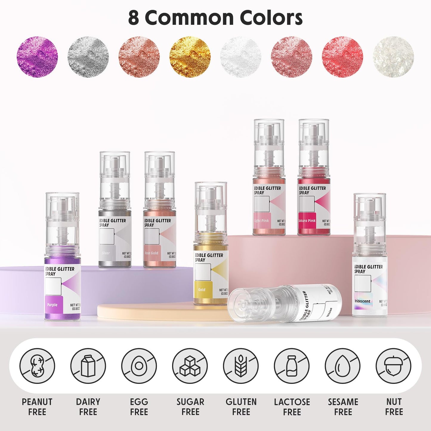 Edible Glitter Spray,Food Grade 5G Edible Glitter For Cake Decorating Desserts, Beverages, Cupcakes, Cake Pops And Cookies - Whi