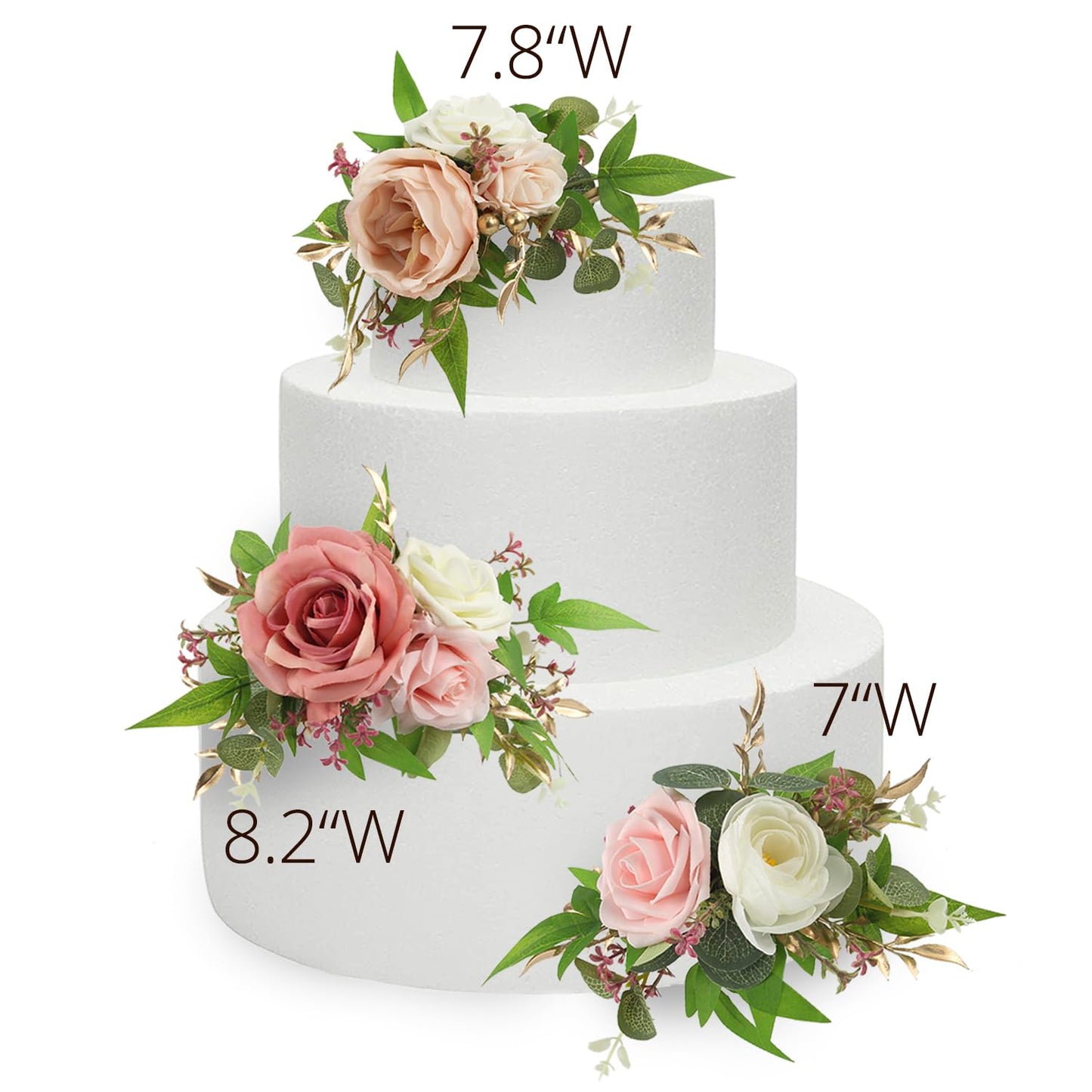 Rinlong 3Pcs Pre-Made Pink Cake Topper Flowers Cake Decorations Wedding Cake Decorating Flowers Decor For Baptism Girl Baby Show