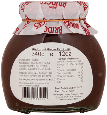 Mrs Bridges Rhubarb & Ginger Preserve, Made In Scotland, 12Oz Jar (Pack Of 1)